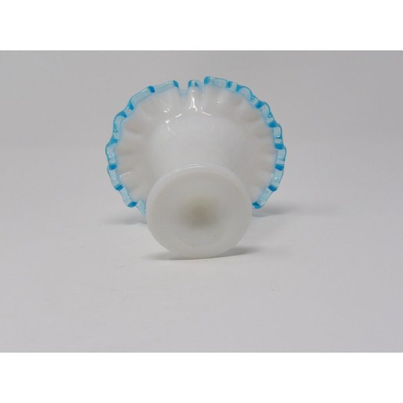Vintage Fenton Aqua Crest Ruffled Edge Vase 4 1/4 H x 4 1/2" W x 3 1/4" D No chi - Picture 2 of 10